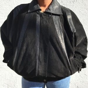 Vintage Black Suede Batwing Draped Leather Jacket